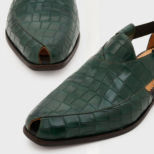 Peshauri | Forest Green Croco Leather